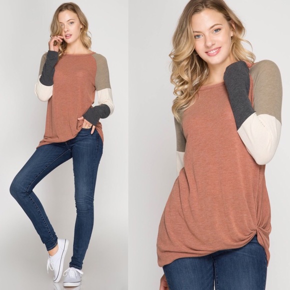 Bellanblue Tops - TABBY Twist Detail top - Rust